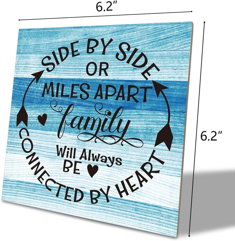 SUSZDOU Family Sign, “Side by Side or Miles Apart, Family Will Always Be Connected by Heart”, Wooden Plaque Table Art Sign 6.2x6.2 Inch, Farmhouse Room Decor, Long Distance Gift for Loved Ones B - Image 2